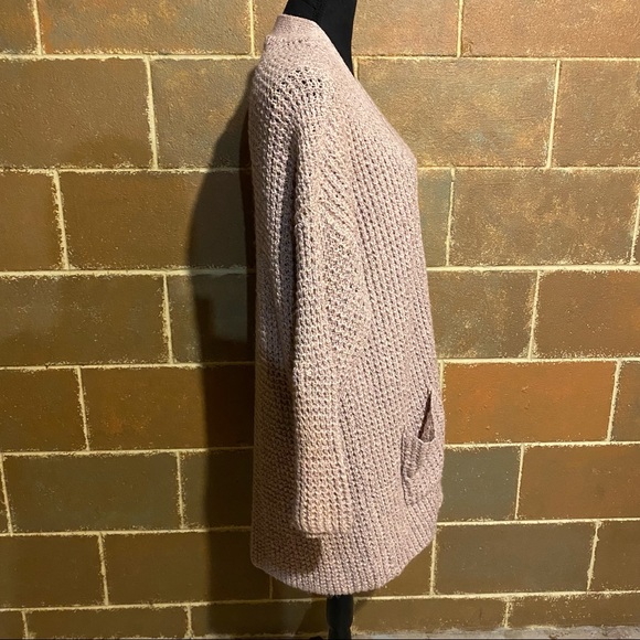 AEO Chunky Knit Long Duster Open Front Dusty Rose Pink Sweater Women's L Large - Picture 4 of 8